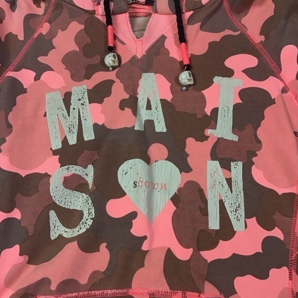 MAISON Scotch Pink Camo Hoodie Sweatshirt with Skull Ties Size Small - Picture 7 of 11